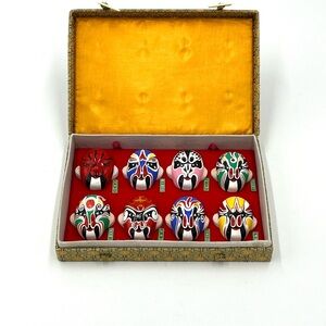Vintage set of 8 hand painted Chinese opera masks
